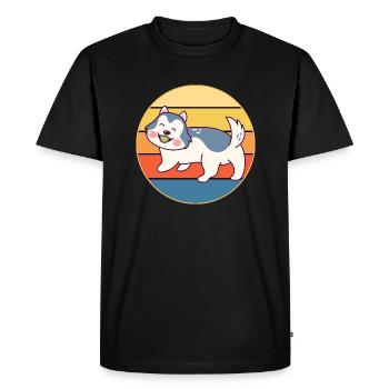Drôle Kawaii Mignon Husky Dog Vintage Retro Sunset - T-shirt Premium bio Homme - noir - Devant - Nico (187cm)