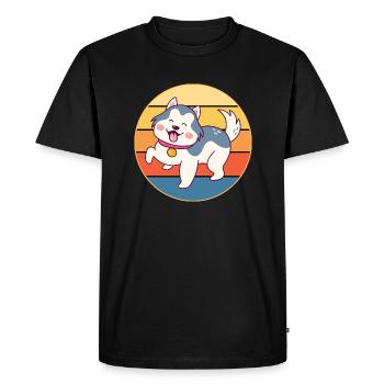 Drôle Kawaii Mignon Husky Dog Vintage Retro Sunset - T-shirt Premium bio Homme - noir - Devant - Nico (187cm)
