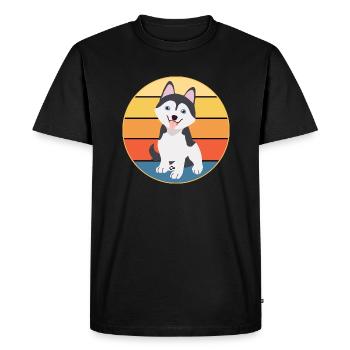 Drôle Kawaii Mignon Husky Dog Vintage Retro Sunset - T-shirt Premium bio Homme - noir - Devant - Nico (187cm)
