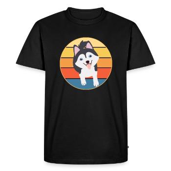 Drôle Kawaii Mignon Husky Dog Vintage Retro Sunset - T-shirt Premium bio Homme - noir - Devant - Nico (187cm)