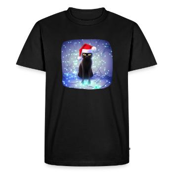 Chat enveloppé dans des lumières de Noël - T-shirt Premium bio Homme - noir - Devant - Nico (187cm)