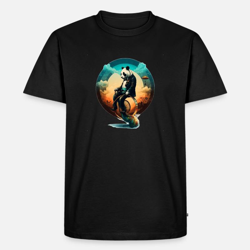 Panda auf einem Einrad - Männer Premium Bio T-Shirt - Schwarz