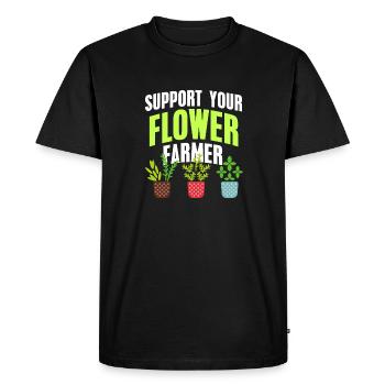 Support Your Flower Farmer Cool Retro Farming - Men's Premium Organic T-Shirt - black - Front - Nico (187cm)