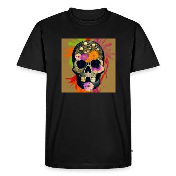 Crâne avec bijoux en fleurs - T-shirt Premium bio Homme - noir - Devant - Nico (187cm)