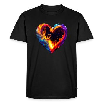 Colorful heart with fire - Men's Premium Organic T-Shirt - black - Front - Nico (187cm)