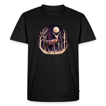 Deer with moon in the forest with trees - Papercut - Men's Premium Organic T-Shirt - black - Front - Nico (187cm)