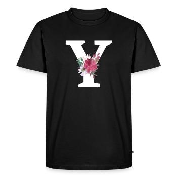 Lettre y floral - T-shirt Premium bio Homme - noir - Devant - Nico (187cm)