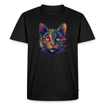 Psychedelic cat face with colorful patterns - Men's Premium Organic T-Shirt - black - Front - Nico (187cm)