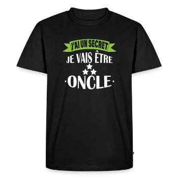 J'ai un secret je suis oncle - T-shirt Premium bio Homme - noir - Devant - Nico (187cm)