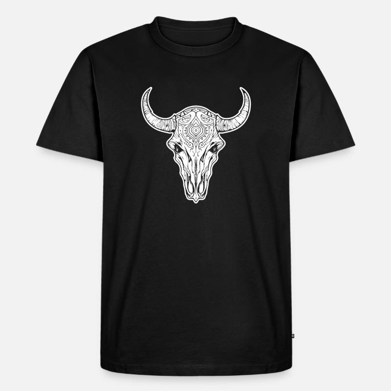 Kuh Schädel Boho - Männer Premium Bio T-Shirt - Schwarz