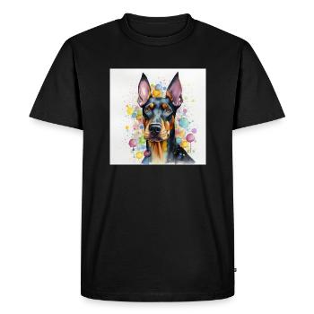 Modern Colorful Dobermann Dog Art by Bodhi - Men's Premium Organic T-Shirt - black - Front - Nico (187cm)