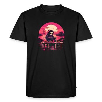 Synthwave mangeant Panda Japon Coucher de soleil - T-shirt Premium bio Homme - noir - Devant - Nico (187cm)