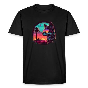 Synthwave chien coucher de soleil - T-shirt Premium bio Homme - noir - Devant - Nico (187cm)