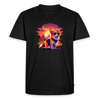 Synthwave Corgi Sunset - T-shirt Premium bio Homme - noir - Devant - Nico (187cm)