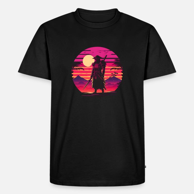 Synthwave Samurai Sunset - Männer Premium Bio T-Shirt - Schwarz