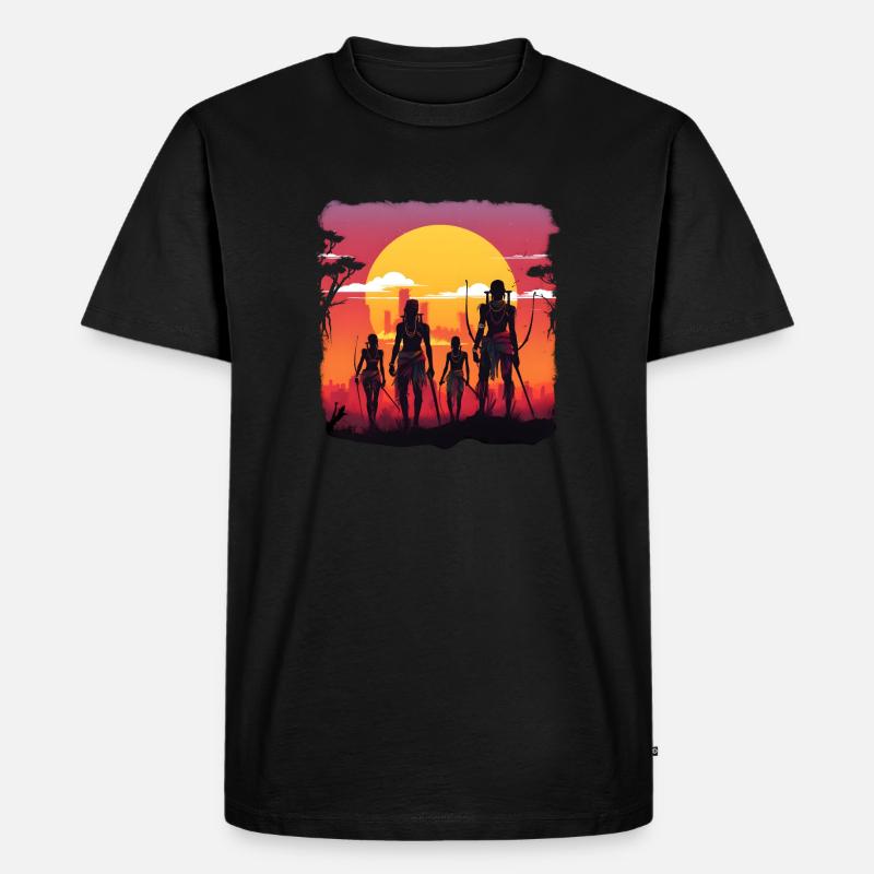Synthwave african traditional hunters - Männer Premium Bio T-Shirt - Schwarz