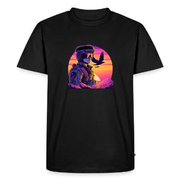 Synthwave Air-force Pilot - Men's Premium Organic T-Shirt - black - Front - Nico (187cm)