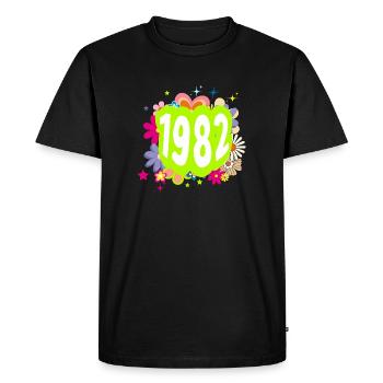 Année 1982 anniversaire Groovy floral - T-shirt Premium bio Homme - noir - Devant - Nico (187cm)