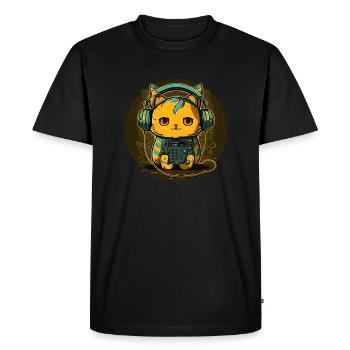 Cyber Cat avec écouteurs - T-shirt Premium bio Homme - noir - Devant - Nico (187cm)