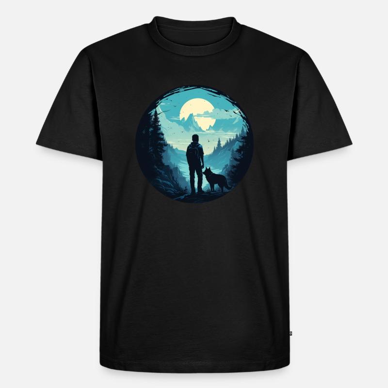 Junger Mann und sein Wolf - Männer Premium Bio T-Shirt - Schwarz