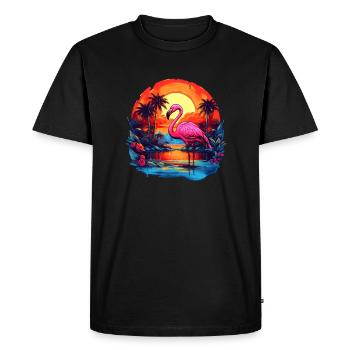 Flamant rose au coucher du soleil - T-shirt Premium bio Homme - noir - Devant - Nico (187cm)