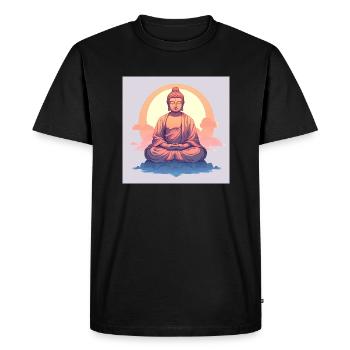 Radiant Bliss: The Smiling Buddha - Men's Premium Organic T-Shirt - black - Front - Nico (187cm)