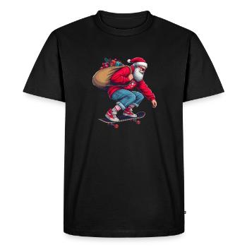 Le Père Noël sur le skateboard ! Années 90, style festif - T-shirt Premium bio Homme - noir - Devant - Nico (187cm)