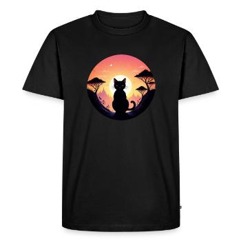 chat paysage et coucher de soleil - T-shirt Premium bio Homme - noir - Devant - Nico (187cm)