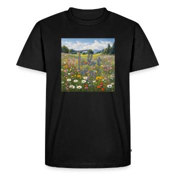 Prairie fleurie « Allez-y doucement » - T-shirt Premium bio Homme - noir - Devant - Nico (187cm)