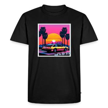 Voiture des années 80 sur la route de Los Angeles - T-shirt Premium bio Homme - noir - Devant - Nico (187cm)