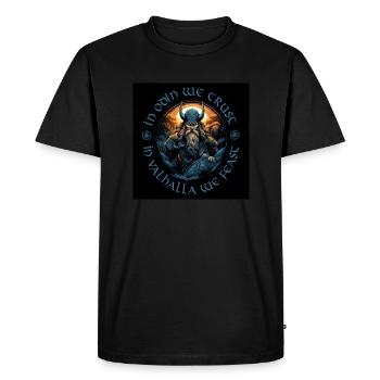 IN ODIN WE TRUST – IN VALHALLA WE FEAST / Vikings - Men's Premium Organic T-Shirt - black - Front - Nico (187cm)