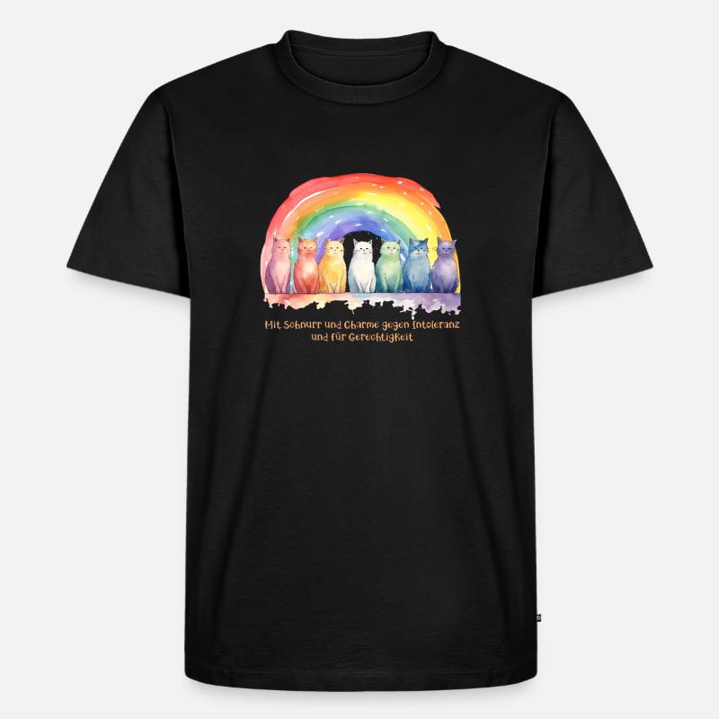 Mimikama Regenbogen Katzen - Männer Premium Bio T-Shirt - Schwarz