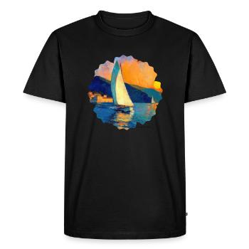 Voilier, Mer, Maritime, Lune, Océan, Nautique - T-shirt Premium bio Homme - noir - Devant - Nico (187cm)