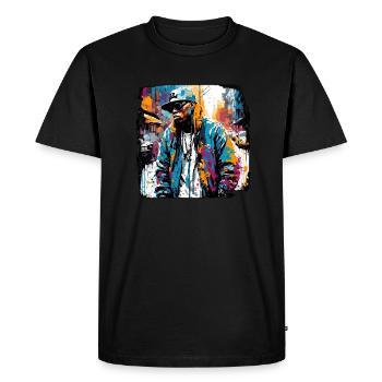 Rappeur / Hip Hop / Chanson / Cool / Rimes / Beat - T-shirt Premium bio Homme - noir - Devant - Nico (187cm)