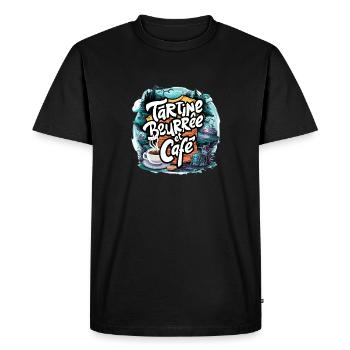 tartine beurrée et café - T-shirt Premium bio Homme - noir - Devant - Nico (187cm)