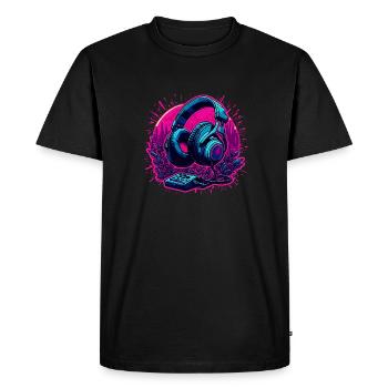 Casque / Audio / Musique / Son / Cool - T-shirt Premium bio Homme - noir - Devant - Nico (187cm)