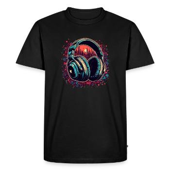 Casque / Audio / Musique / Son / Cool - T-shirt Premium bio Homme - noir - Devant - Nico (187cm)