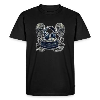 Casque / Audio / Musique / Skull / Cool - T-shirt Premium bio Homme - noir - Devant - Nico (187cm)