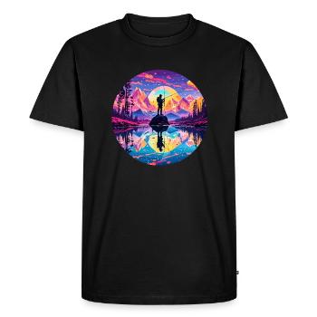 Pêcheur Siluette / Pêche / Poissons / Lac / Sport - T-shirt Premium bio Homme - noir - Devant - Nico (187cm)