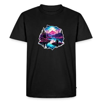 Pêcheur Siluette / Pêche / Poissons / Lac / Sport - T-shirt Premium bio Homme - noir - Devant - Nico (187cm)