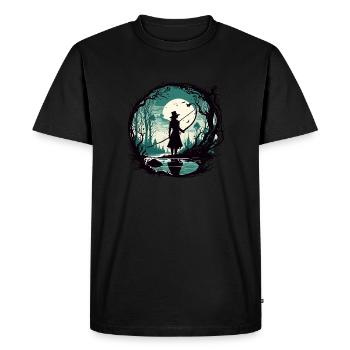 Pêcheur Siluette / Pêche / Poissons / Lac / Sport - T-shirt Premium bio Homme - noir - Devant - Nico (187cm)
