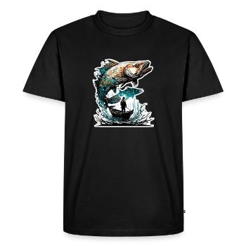Pêcheur Siluette / Pêche / Poissons / Lac / Sport - T-shirt Premium bio Homme - noir - Devant - Nico (187cm)