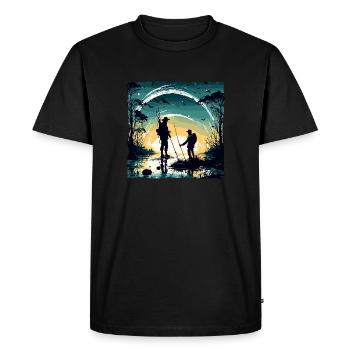 Pêcheur Siluette / Pêche / Poissons / Lac / Sport - T-shirt Premium bio Homme - noir - Devant - Nico (187cm)