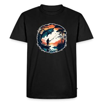 Pêcheur Siluette / Pêche / Poissons / Lac / Sport - T-shirt Premium bio Homme - noir - Devant - Nico (187cm)