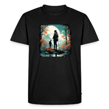 Pêcheur Siluette / Pêche / Poissons / Lac / Sport - T-shirt Premium bio Homme - noir - Devant - Nico (187cm)