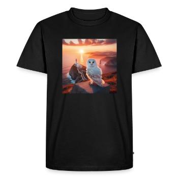 A white owl against the background of the sea. - Men's Premium Organic T-Shirt - black - Front - Nico (187cm)