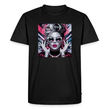 Femme avec des lunettes de soleil et de beaux cheveux - T-shirt Premium bio Homme - noir - Devant - Nico (187cm)