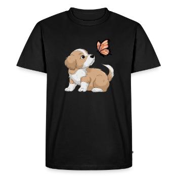 Cute Dog Play with Butterfly - Men's Premium Organic T-Shirt - black - Front - Nico (187cm)