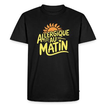Allergique au matin - T-shirt Premium bio Homme - noir - Devant - Nico (187cm)