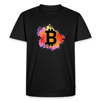 Colorful Bitcoin Design – Crypto Splash Art - Men's Premium Organic T-Shirt - black - Front - Nico (187cm)